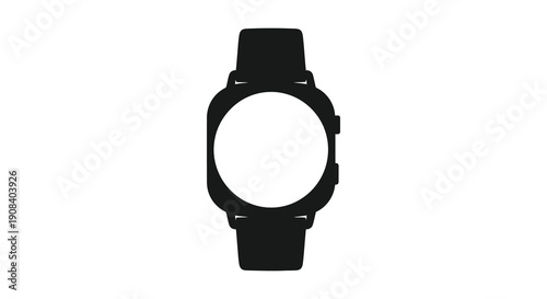 A minimalist black silhouette of a modern smartwatch is prominently displayed against a plain white background high quality