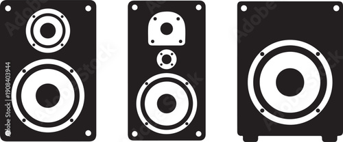 Black and white speaker with different configurations speakers audio sound music