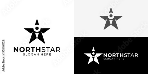 Creative simple northstar logo template. Abstract compass with north star logo design vector illustration.