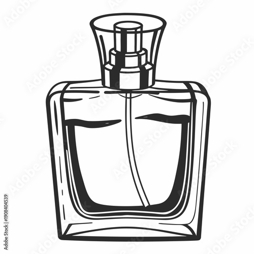 Vintage perfume bottle illustration with atomizer and sparkles