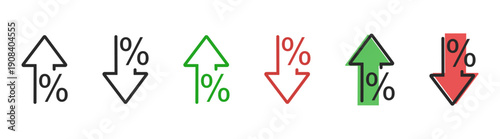Percentage up and down arrows market analytics business icon vector on transparent background