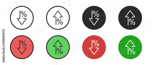 Percent up and down arrows icon set business analytics vector illustration on transparent background