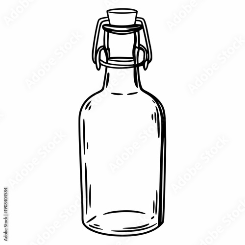 Hand-drawn line art illustration of a vintage swing-top glass bottle.