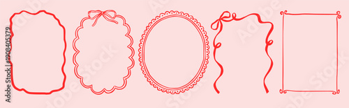 Quadro su tela Hand-drawn vintage frames with whimsical bows and ribbons