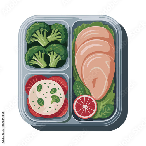 Healthy meal prep with chicken, broccoli, and fresh vegetables