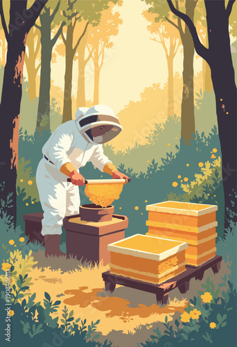 Honey Extraction room Centrifuge machine stacks honeycomb frames Apiary