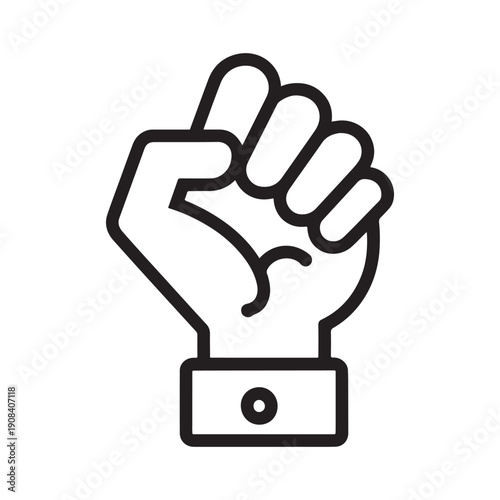 Powerful Raised Fist Line Art Icon representing Strength Unity and Revolution
