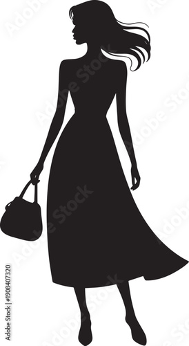 Woman silhouette with flowing hair and dress
