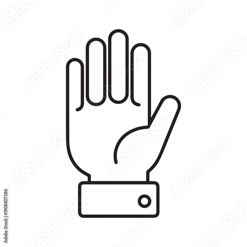 Minimalist Raised Hand Palm Line Art Icon for Stop Gesture or Oath Taking Concepts