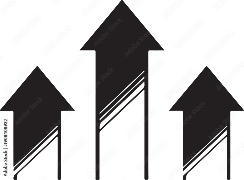 Fototapeta premium Black arrows with white highlights on white background pointing up