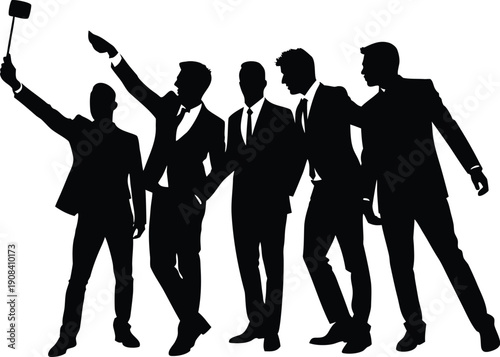 Group of man talking selfie silhouette