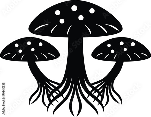 Mushrooms silhouette with roots and vector design