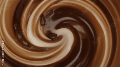Swirling Chocolate and Cream Motion Across Smooth Texture.