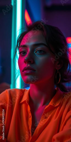 Dreamy reverie in bold, saturated tones, a portrait of hushed introspection,  quiet,  introspection
