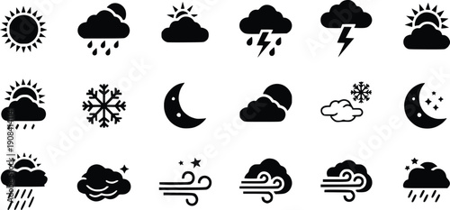 Weather Icon Set Black Silhouette Symbols