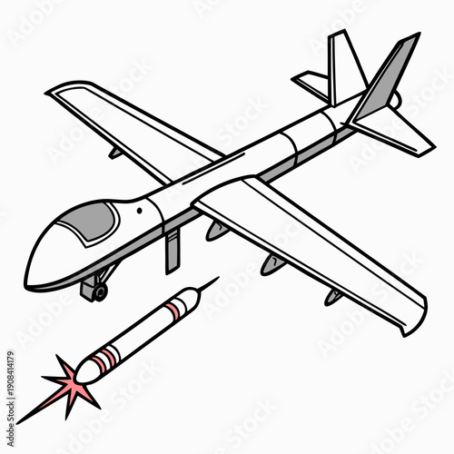 Drone releasing missile in flight aircraft unmanned aerial vehicle