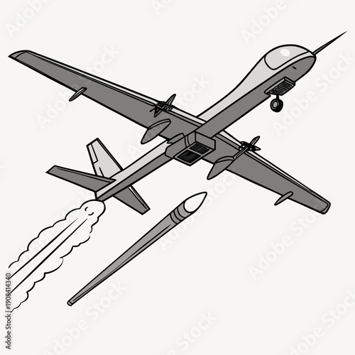 Gray military drone launching missile