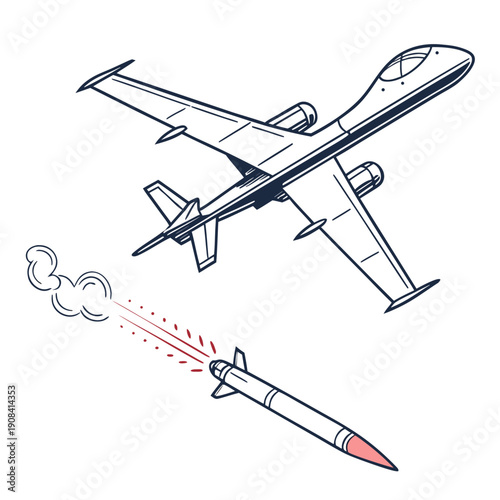 Military drone launching a missile airplane aircraft