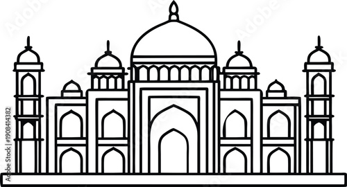 Taj Mahal Line Art Illustration white background