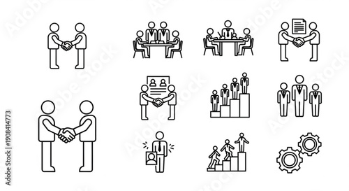 Business professionals engaging in various collaborative activities and meetings in a modern office setting from a straightforward viewpoint