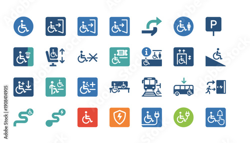 Wheelchair Accessibility Icons � Colored Filled UI Vector Symbols for Inclusive Design