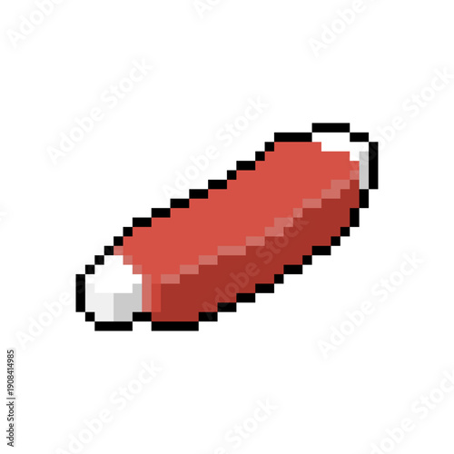 Pixel art grilled meat rib on white background. BBQ pork or beef rib icon in retro 8-bit game style. Food illustration for digital assets and restaurant menu.