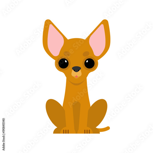Cute little chihuahua dog character sitting on white background. Flat vector illustration of a small brown puppy for stickers, pet shop design and animal lovers.