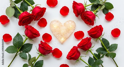 Red roses surround heart shape
