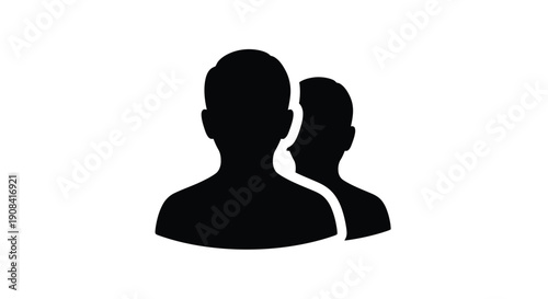 Simple black silhouettes depict two people facing each other
