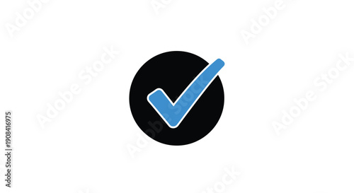 A simple graphic depicting a blue checkmark inside a black circle