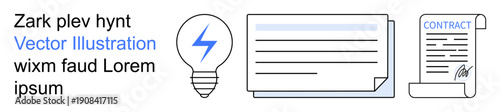 Business innovation, idea generation, documentation, contracts, legal agreements, professional concepts. Lightbulb, document signed contract captured visually. Idea generation and documentation