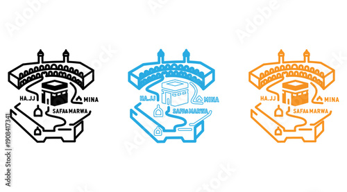 Three distinct logos featuring stylized telephones and abstract designs in blue and white isolated on transparent background, Vector