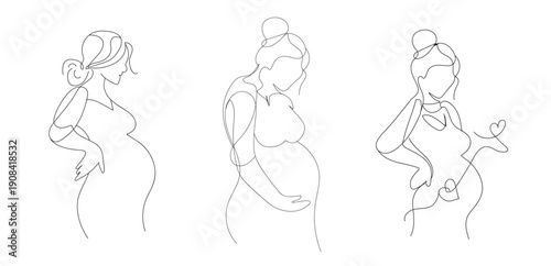 pregnant woman drawn in one line style. Vector illustration