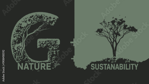 Nature and sustainability concept with tree silhouette and letter g design