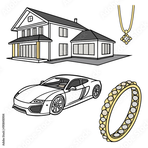 Luxury assets including house car jewelry necklace