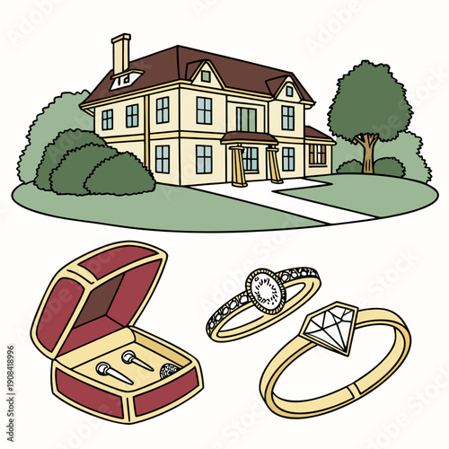 Luxury home with jewelry box and rings house mansion