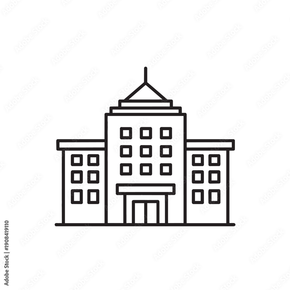 Fototapeta premium Building Icon, a Symmetrical Structure with Windows and a Central Dome. Modern Architectural Design