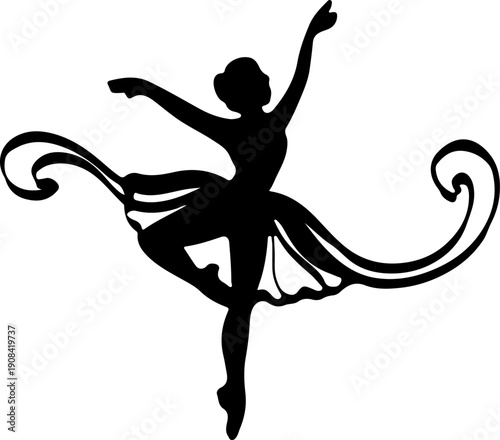 Silhouette of a graceful ballerina in a dynamic pose, showcasing her elegant artistry