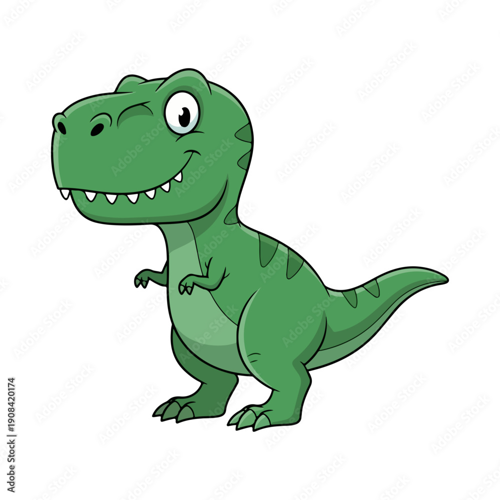 Fototapeta premium Cute Cartoon Green T Rex Dinosaur Character
