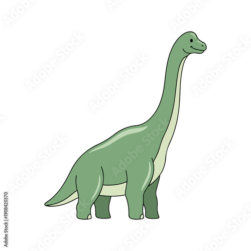 Friendly Brontosaurus Long Neck Dinosaur Cartoon Vector Isolated