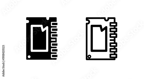 Solid and Outline Icons of Computer RAM Modules for Technology and Memory