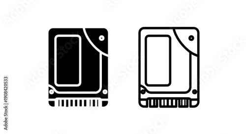 Solid and Outline Icons of SSD Solid State Drive for Fast Data Storage