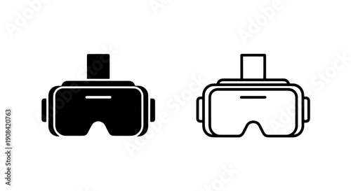 VR Headset Icon: Simple Black Solid and Outline Vector for Digital Worlds