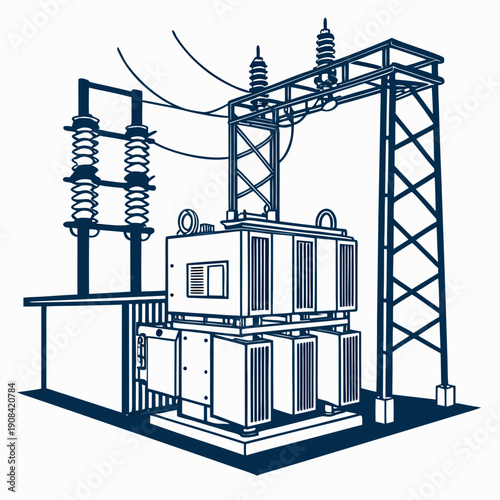 High Voltage Substation Structural System - Electrical Engineering Vector