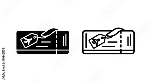 Airline Flight Ticket and Luggage Tag Icon - Travel Booking and Airport Baggage Pass