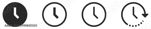 clock and time icon set. clockwise, time passing, stopwatch and timer icons , history or watch later sign