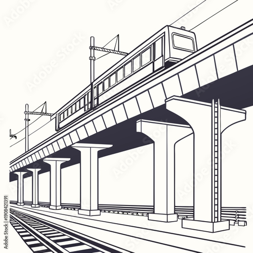 Elevated Metro Rail Transit Structure Vector Illustration