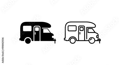 Small Camper Trailer or Compact RV for Getaways and Mobile Living Vector Icon Set
