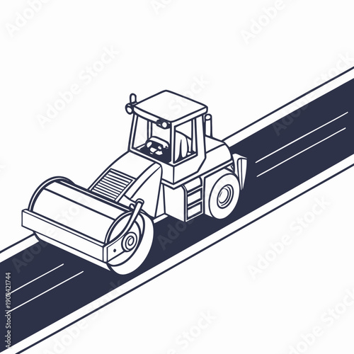 Road Roller Compacting Newly Laid Asphalt Minimal Icon