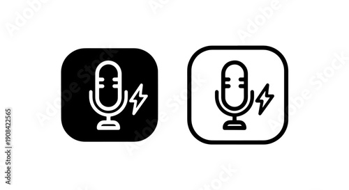 Podcast Microphone Live Recording Icon - Voice Broadcast and Sound Energy Symbol